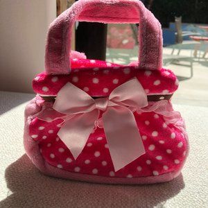 Aurora Plush Pink Polka Dot Pet Carrier Stuffed Animal Purse- NWOT